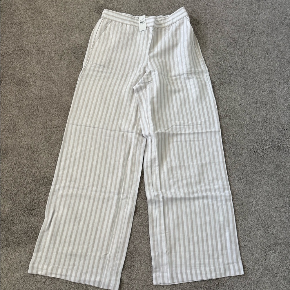 LOFT Beige and White Striped Wide-Leg Pants